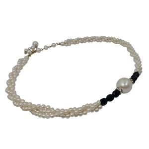 Vintage Twisted Torsade Faux Pearl Choker Necklace With Rhinestones and Extender